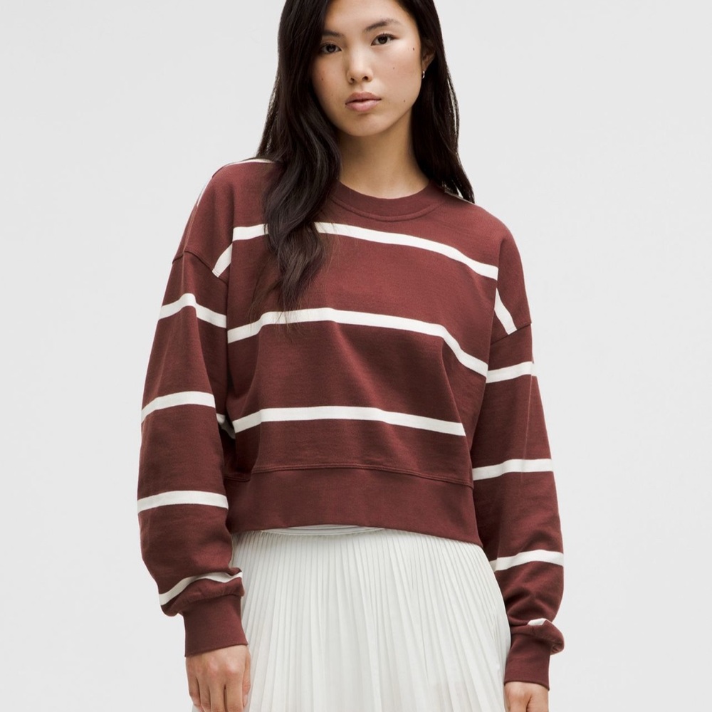 Lululemon Striped Merlot and White Perfectly Oversized Cropped Crew